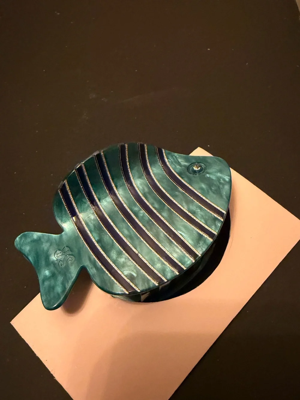 Fish hair clips with fish - Teal and mini hair clips